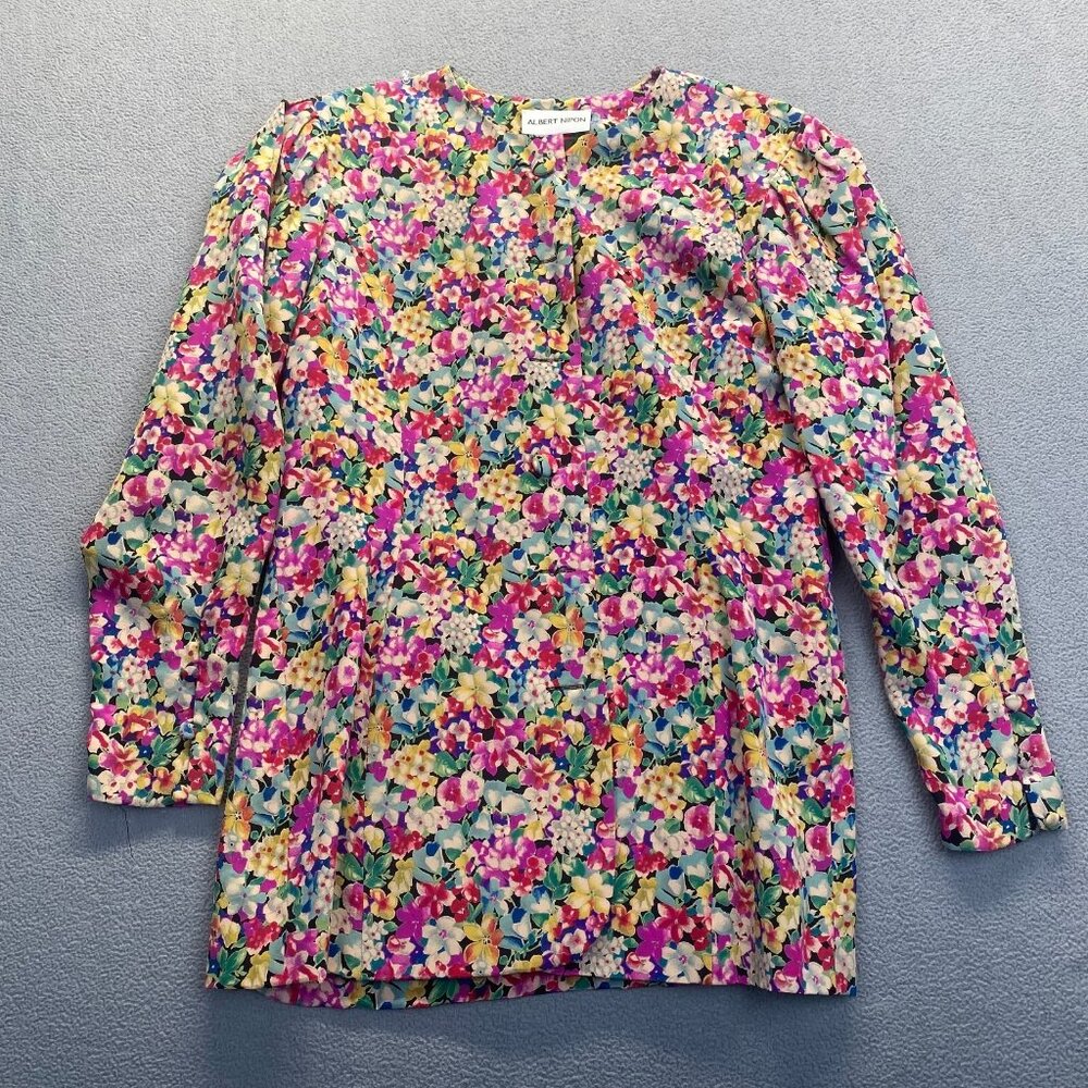 VINTAGE - Albert Nipon Floral Blazer 100%‎ Silk,Size 14,Dry Clean